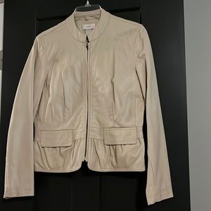 Loft “ Pleather” jacket with fun ruffle